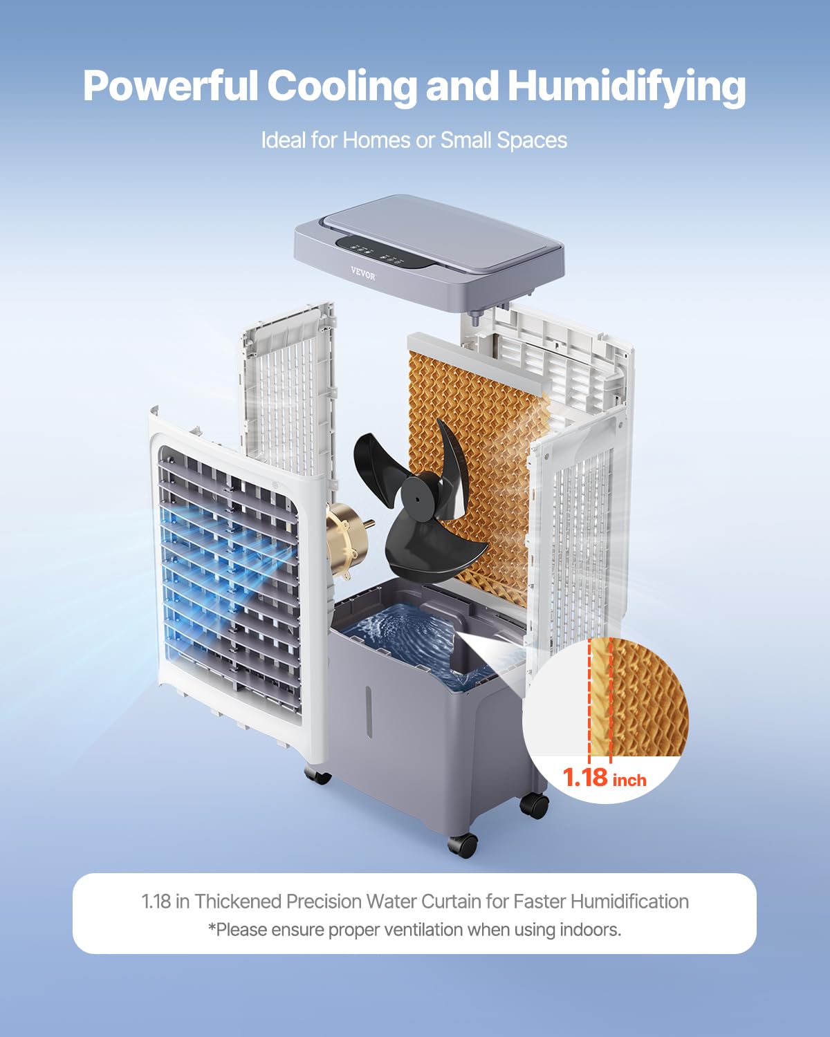 Enfriador evaporativo 1800 CFM. Depósito 6.8 gal, 4 recipientes hielo.