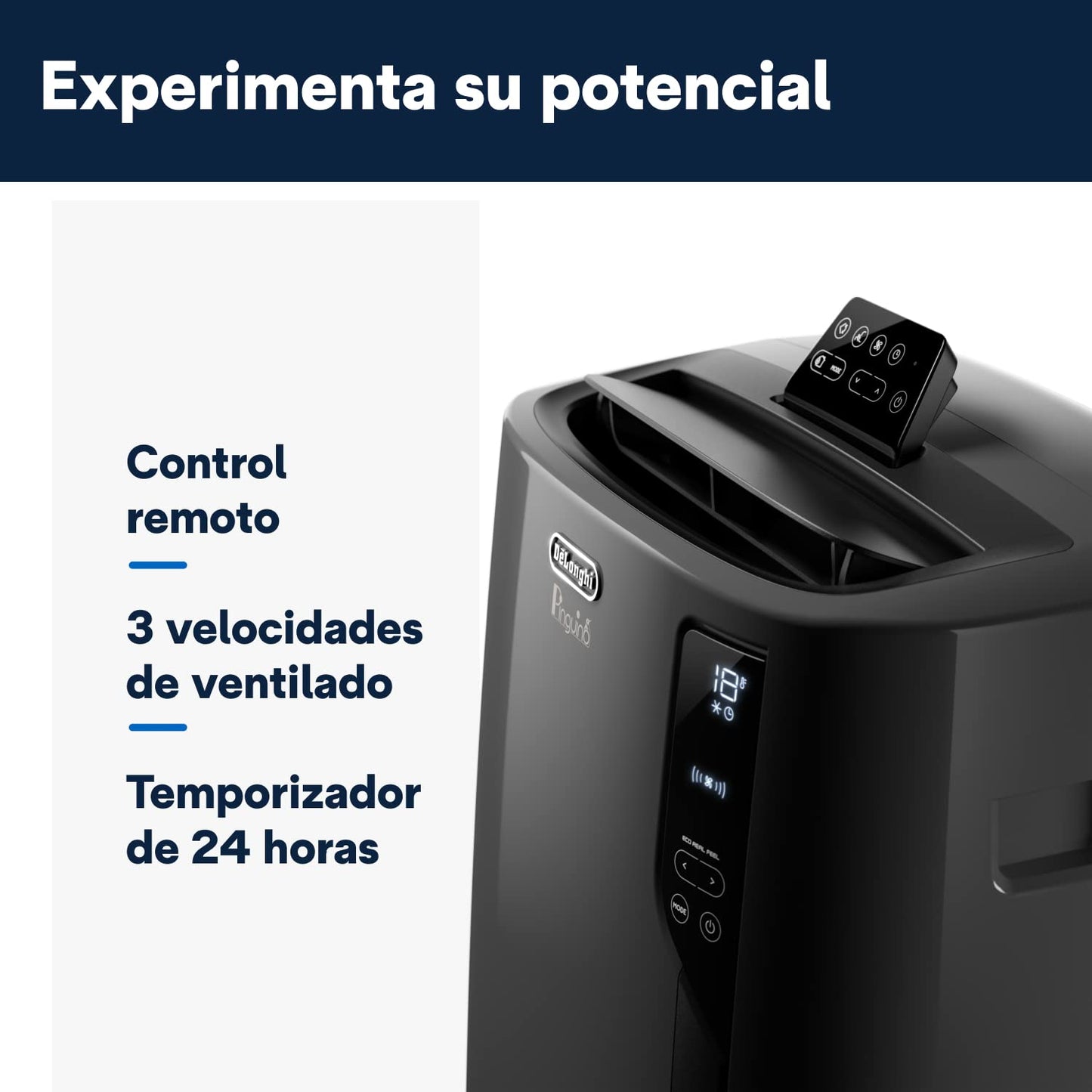 A/C portátil De'Longhi. Clase A, deshumidificador.
