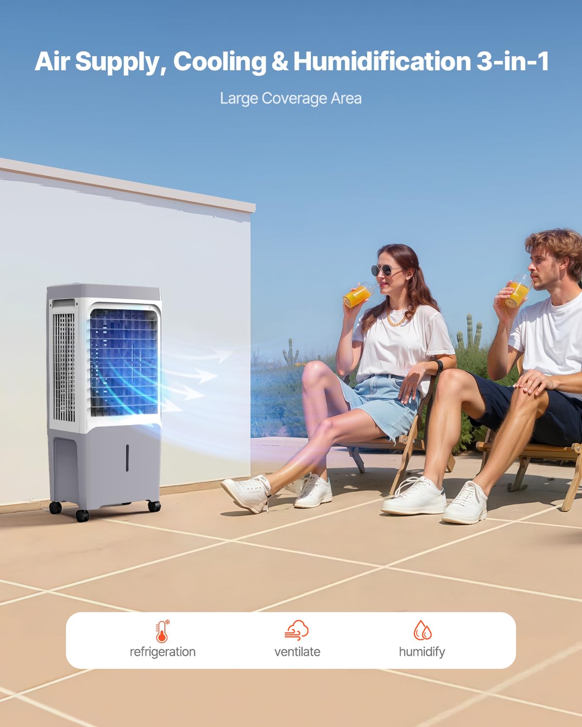 Enfriador evaporativo 1800 CFM. Depósito 6.8 gal, 4 recipientes hielo.