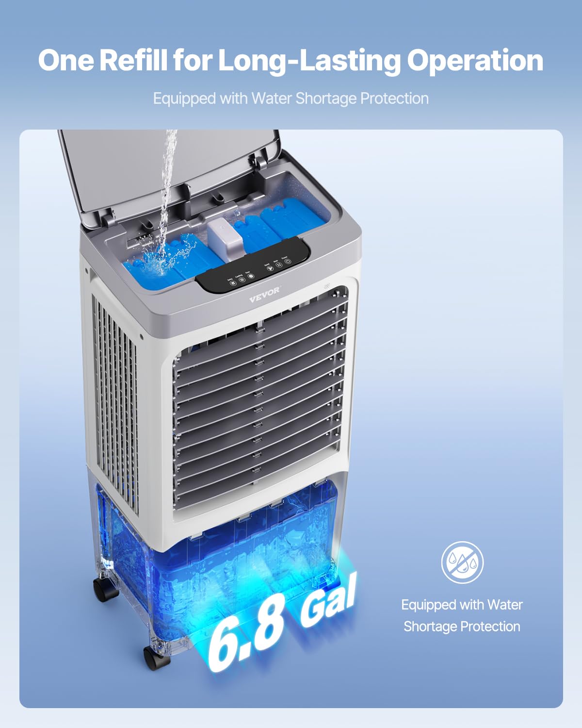 Enfriador evaporativo 1800 CFM. Depósito 6.8 gal, 4 recipientes hielo.