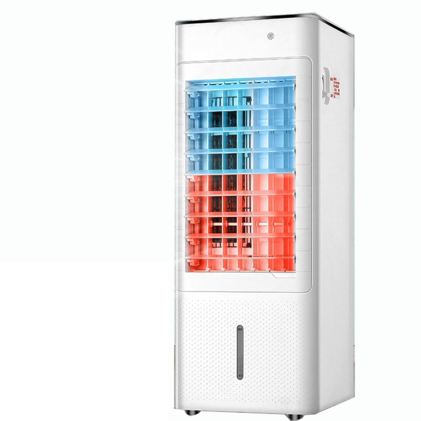 A/C portátil 4-en-1 frío/calor. Pantalla táctil, mando, ruedas 360°.
