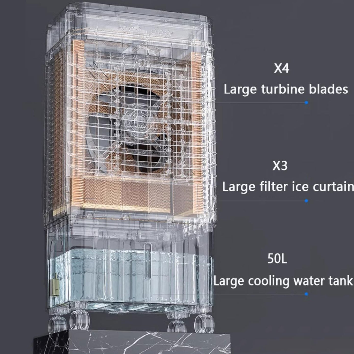 Climatizador silencioso 50L con ruedas.
