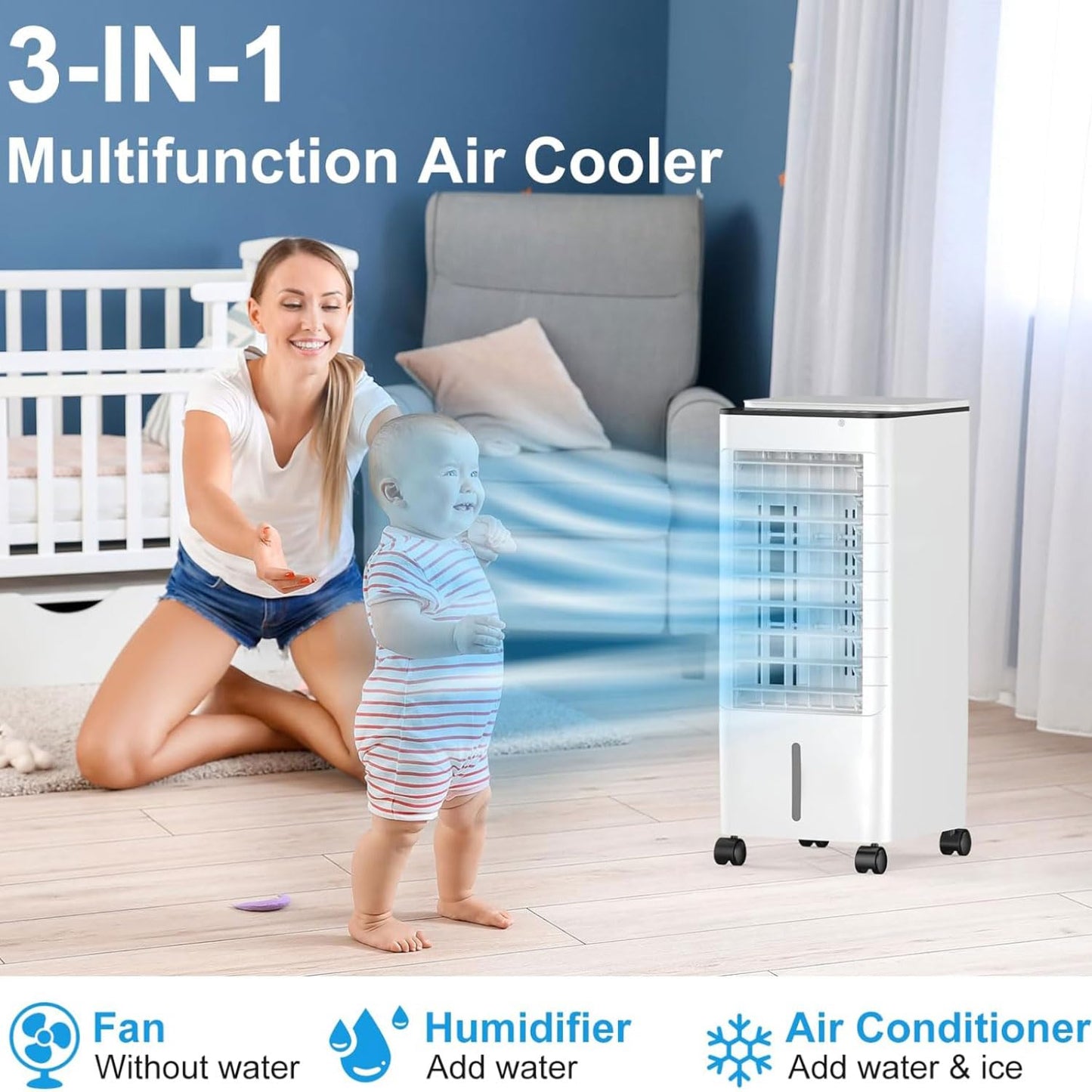 A/C portátil 3-en-1. Tanque 9L, 15h timer.