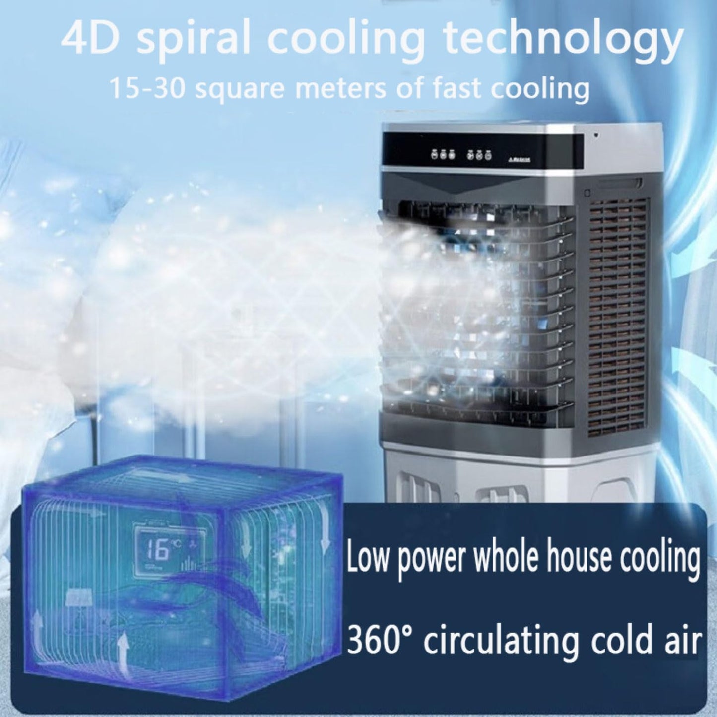 Climatizador silencioso 50L con ruedas.