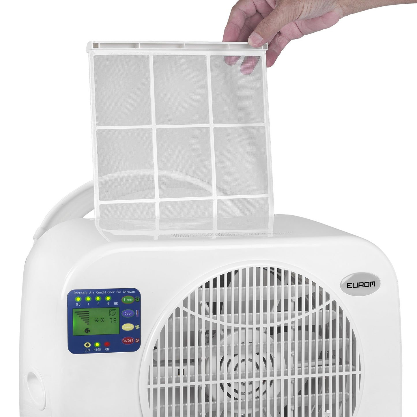A/C portátil 7000 BTU, deshumidificador, 26m².