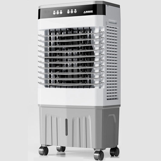 Climatizador evaporativo portátil 3-en-1 con depósito grande y mando.